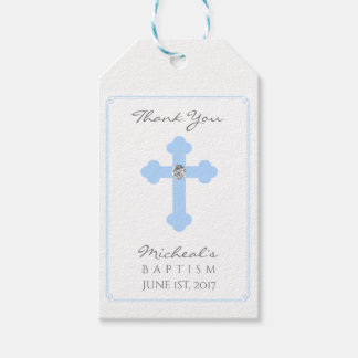 Étiquettes-cadeau Bébé élégant Croix Bleue Baptême / Christening Gar