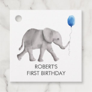 Étiquettes Cadeau Bébé Eléphant Anniversaire Balises cadeaux, bleu e