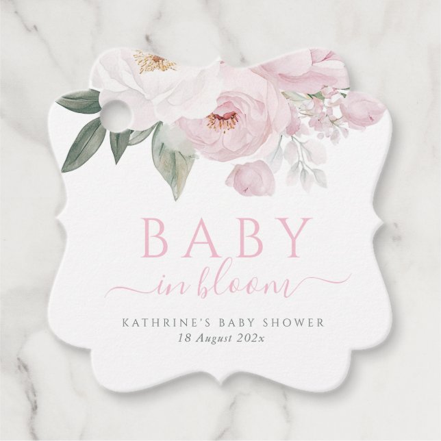 Étiquettes Cadeau bébé en fleur baby shower fleuri rose (Devant)