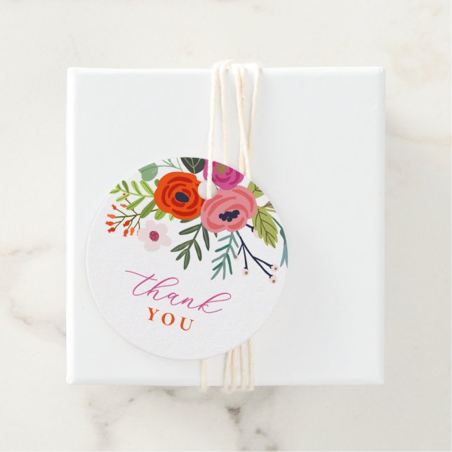 Étiquettes Cadeau Bébé en Fleur Baby shower floral brillant (En situation)