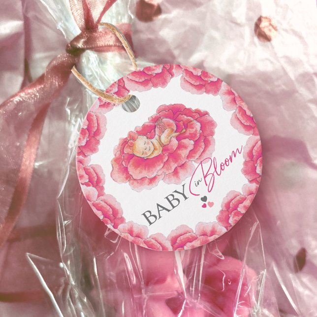 Étiquettes Cadeau Bébé en Fleur baby shower rose aquarelle (Créateur téléchargé)