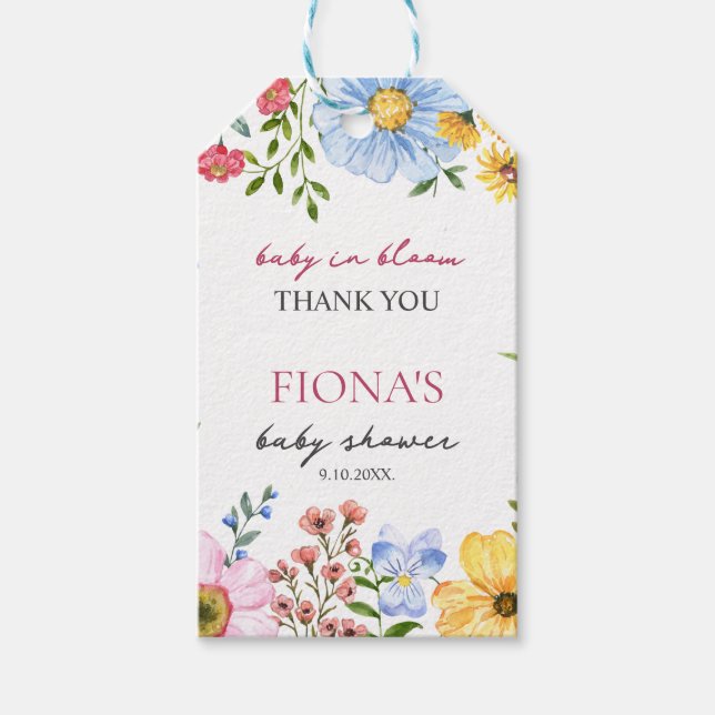 Étiquettes-cadeau Bébé en Fleur Fleur sauvage Printemps Baby shower  (Devant)