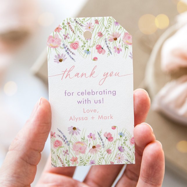 Étiquettes-cadeau Bébé En Fleur Pink Pastel Baby shower Fleur sauvag (Créateur téléchargé)