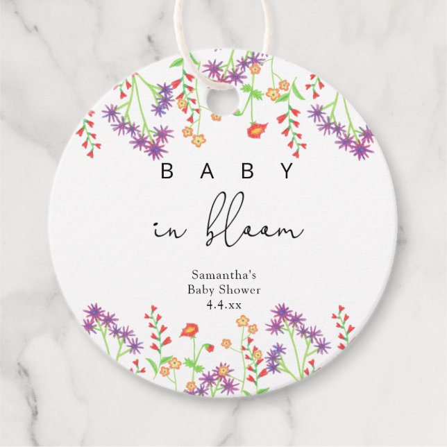 Étiquettes Cadeau Bébé en fleurs (Devant)
