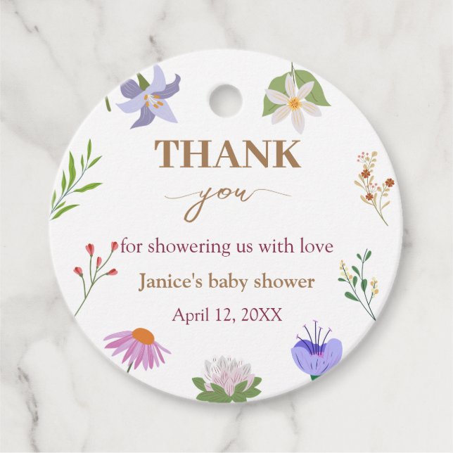 Étiquettes Cadeau Bébé en fleurs Baby shower floral Merci (Devant)