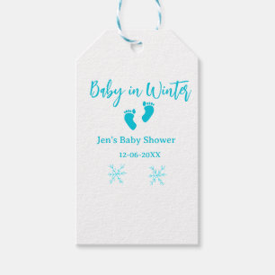 Étiquettes-cadeau Bébé en hiver baby shower bleu bébé pieds snowflak
