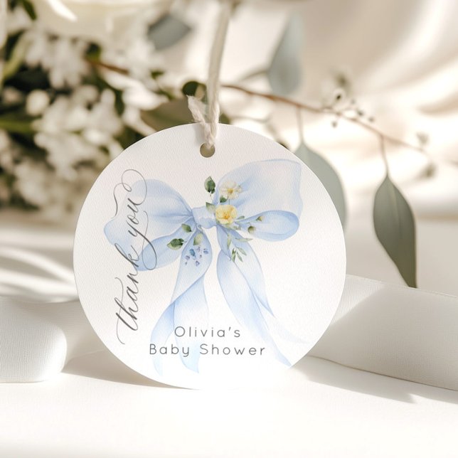 Étiquettes Cadeau Bébé en Merci Floral Bow bleu fleur (Créateur téléchargé)