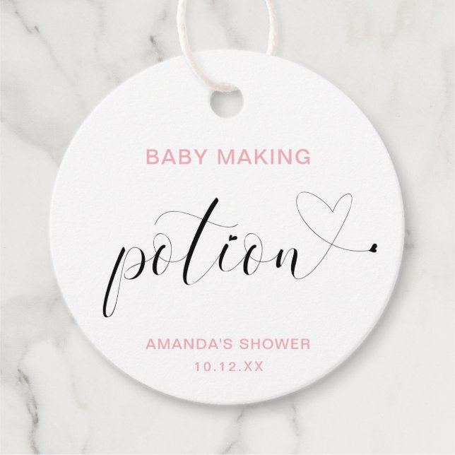 Étiquettes Cadeau Bébé faire potion mignonne rose Baby shower fille (Devant)