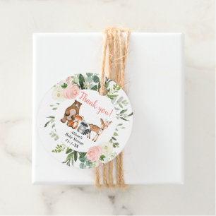 Étiquettes Cadeau Bébé fille bois forêt animaux verdure rose