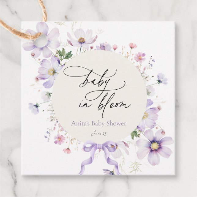 Étiquettes Cadeau Bébé Fleur sauvage pourpre Wreath en fleurs (Devant)