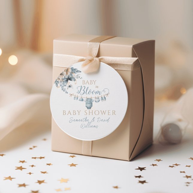 Étiquettes Cadeau Bébé Floral En Fleur Bleu Bébé Garçon Douche (Créateur téléchargé)