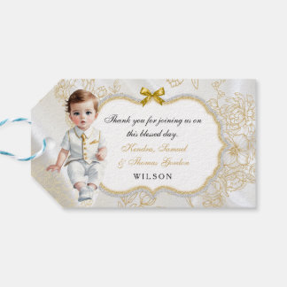 Étiquettes-cadeau Bébé garçon Baptême Christening Communion Or blanc