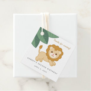 Étiquettes Cadeau Bébé lion avec feuilles tropicaux merci
