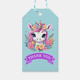 Étiquettes-cadeau Bébé magique licorne avec fleurs