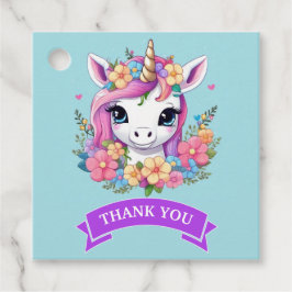 Étiquettes Cadeau Bébé magique licorne avec fleurs