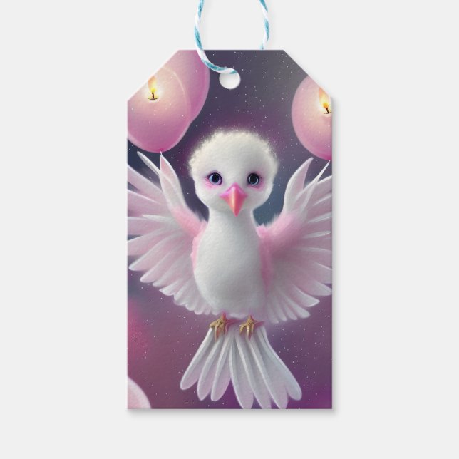 Étiquettes-cadeau Bébé mignon blanc et rose Anniversaire (Devant)