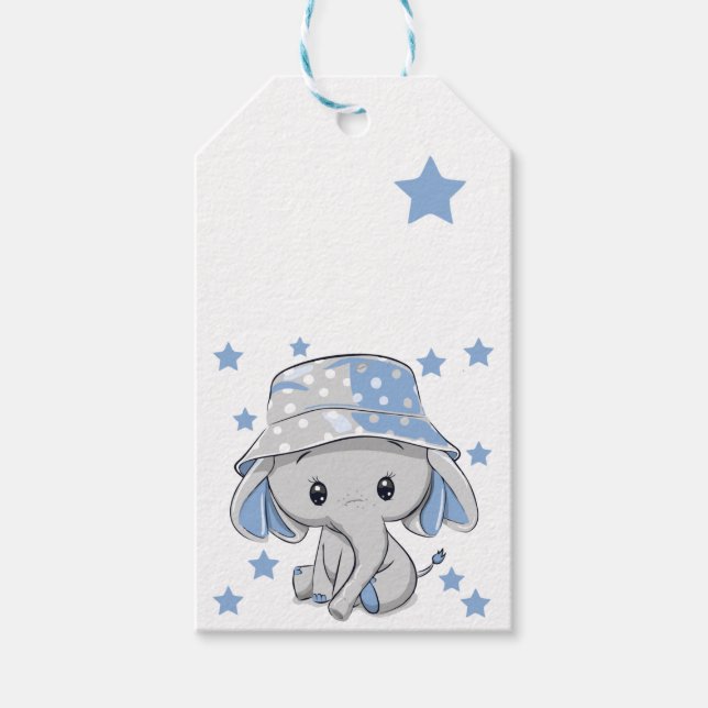 Étiquettes-cadeau Bébé mignon éléphant garçon (Devant)