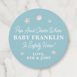 Étiquettes Cadeau Bébé mignon Garçon Argent Stars Champagne Baby sho