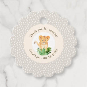 Étiquettes Cadeau Bébé mignon Lion Jungle Merci pointu Anniversaire