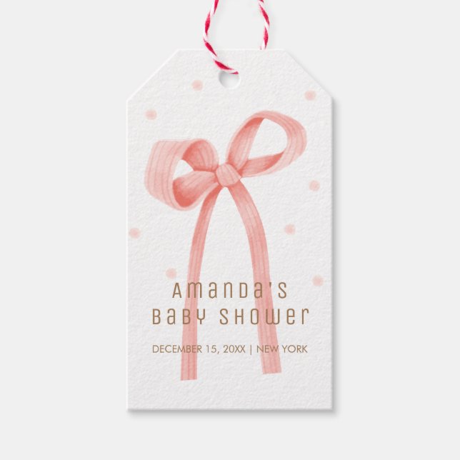 Étiquettes-cadeau Bébé mignon Polka Dot Bow Baby shower (Devant)