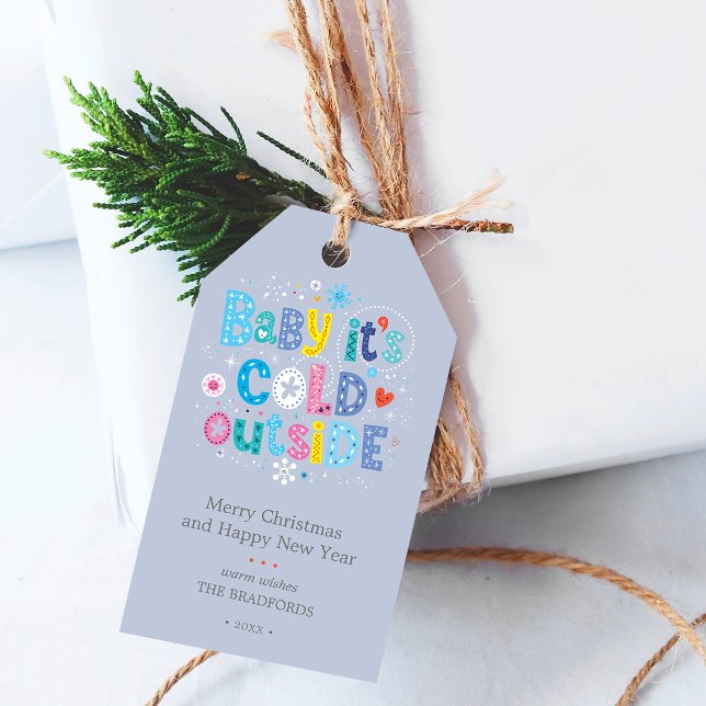 Étiquettes-cadeau Bébé moderne Son froid dehors Dusty Blue (Modern Baby Its Cold Outside Dusty Blue Gift Tags)
