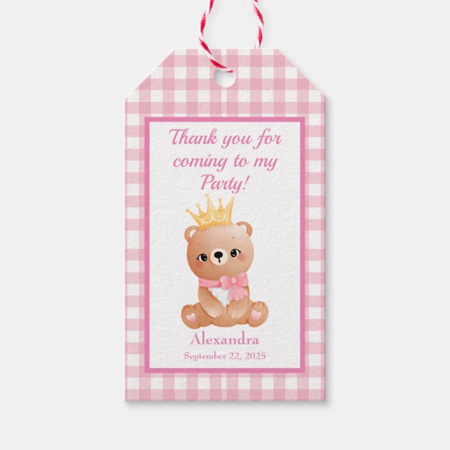 Étiquettes-cadeau Bébé Ours rose En vichy (Devant)
