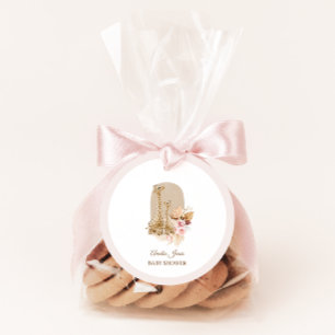 Étiquettes Cadeau Bébé Pampas Rose Baby shower en laiton de la giraf