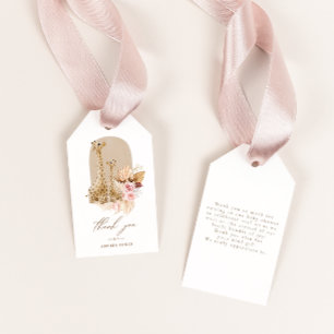 Étiquettes-cadeau Bébé Pampas Rose Baby shower en laiton de la giraf