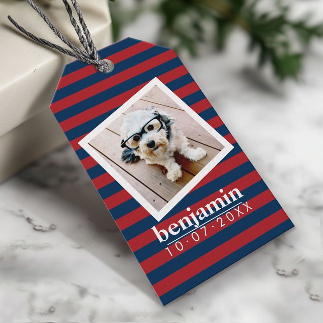 Étiquettes-cadeau Bébé photo et anniversaire mignon garçon Motif ray (Custom Gift Tag)