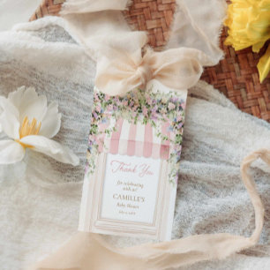 Étiquettes-cadeau Bébé rose en fleur Baby shower tag Merci