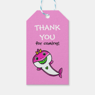 Étiquettes-cadeau Bébé rose mignon requin 1er anniversaire Merci