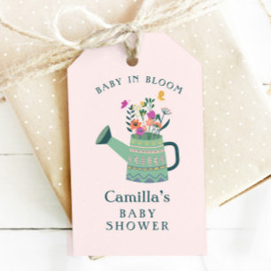 Étiquettes-cadeau Bébé rose vert dans le Baby shower en fleurs