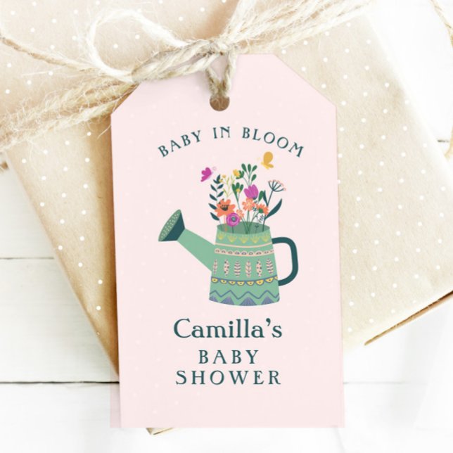 Étiquettes-cadeau Bébé rose vert dans le Baby shower en fleurs (Créateur téléchargé)