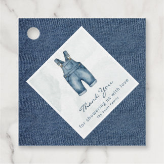 Étiquettes Cadeau Bébé Shower en Jean Bleu à l'Aquarelle