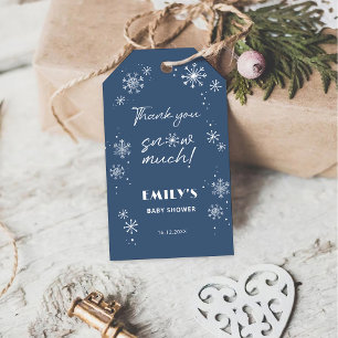 Étiquettes-cadeau Bébé Shower Flocons de Neige Blancs Bleus