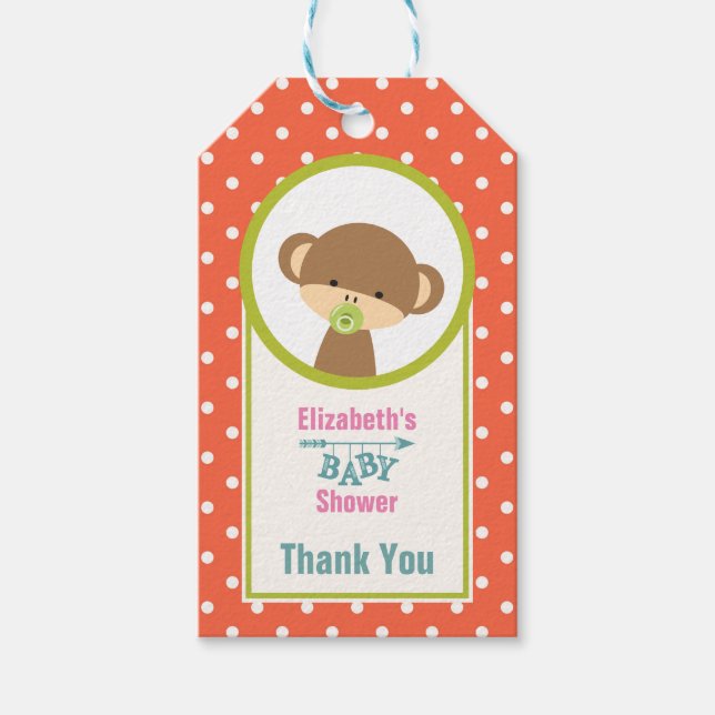 Étiquettes-cadeau Bébé singe avec une Pacificateur sur Pois Merci (Devant)