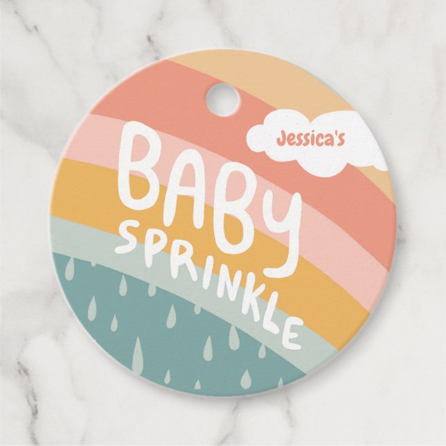 Étiquettes Cadeau BÉBÉ SPRINKLE Cute Nuages Rainbow MERCI personnali (Devant)