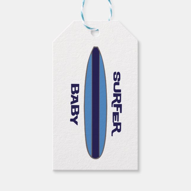 Étiquettes-cadeau Bébé surfeur bleu (Devant)