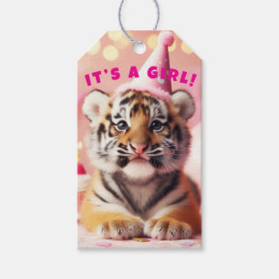 Étiquettes-cadeau Bébé Tiger mignon bébé Révéler fille rose