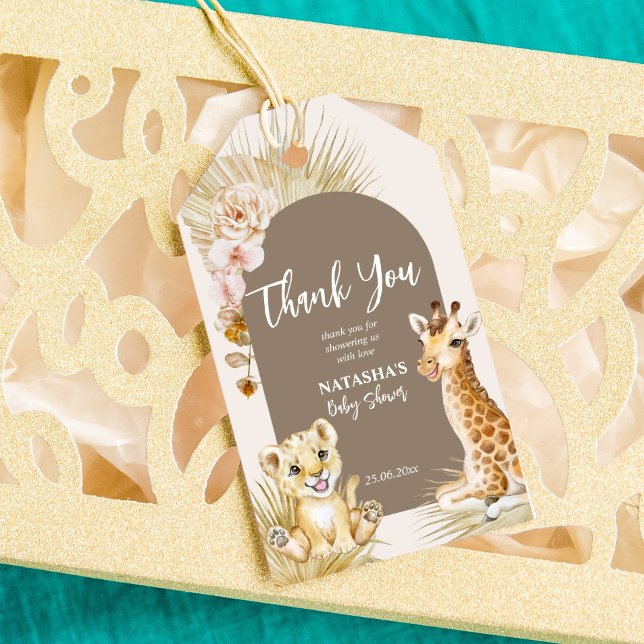 Étiquettes-cadeau Bébés animaux baby shower d'arc de bouho merci (Créateur téléchargé)