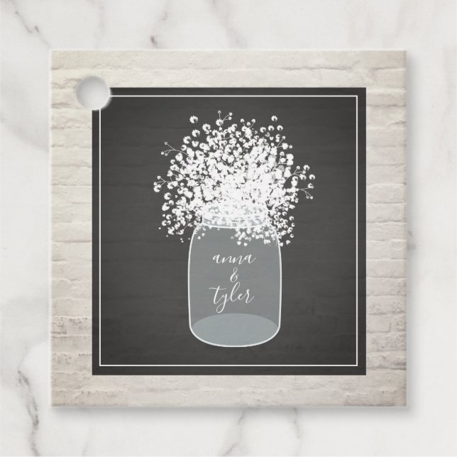 Étiquettes Cadeau Bébé's Breath Mason Jar White Brick Mariage (Devant)
