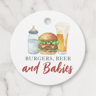 Étiquettes Cadeau Bébés, hamburgers et Merci de Baby shower de bière
