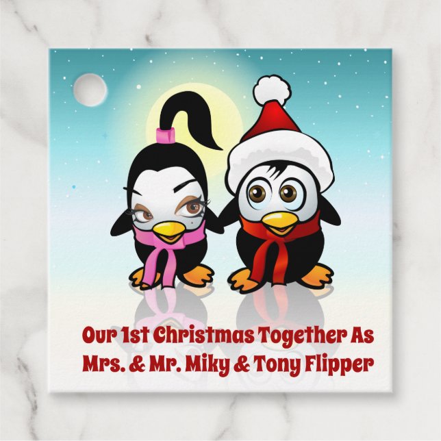 Étiquettes Cadeau Bébés Manchots de Noël (Devant)