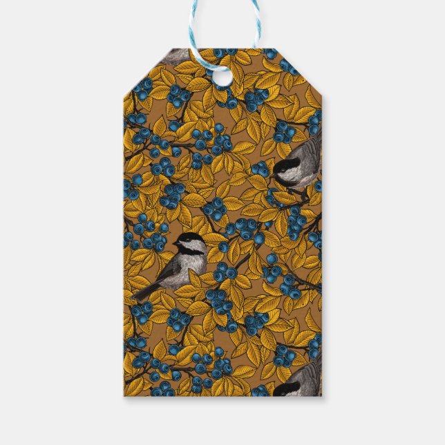 Étiquettes-cadeau Bécasseaux sur les branches de bleuets (Devant)