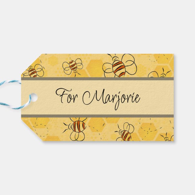 Étiquettes-cadeau Bee Buzzing Honey Bees mignonne (Dos Horizontal)