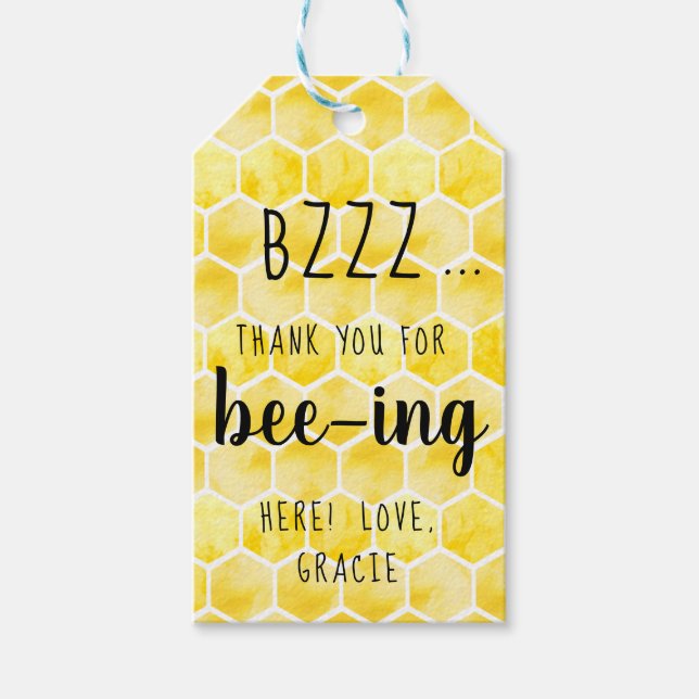 Étiquettes-cadeau Bee Theme Merci d'être ici Bzzz Yellow Black (Devant)
