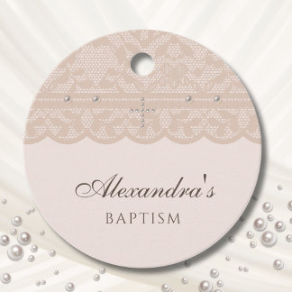 Étiquettes Cadeau Beige Cross Christian Baptism Thank You 