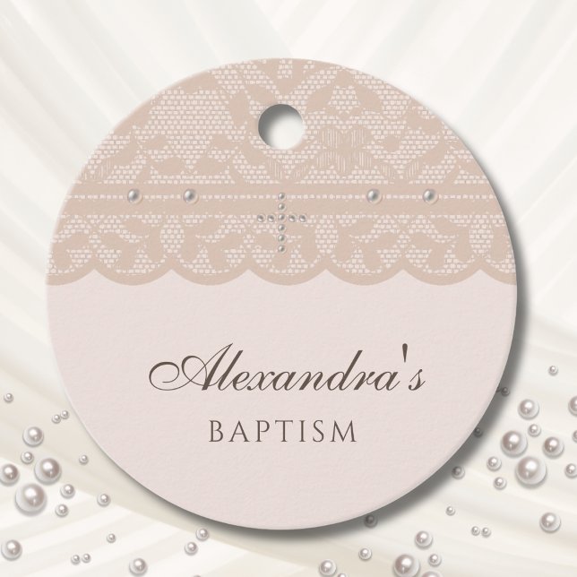 Étiquettes Cadeau Beige Cross Christian Baptism Thank You  (Créateur téléchargé)