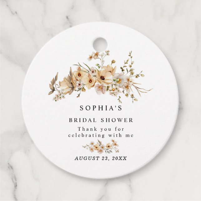 Étiquettes Cadeau Beige Wild Flowers Bridal Shower (Devant)