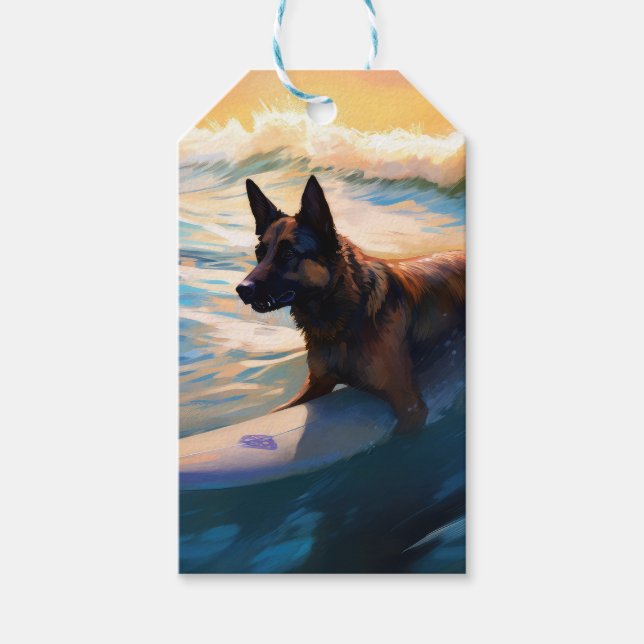 Étiquettes-cadeau Belge Shepherd Beach Surf Peinture (Devant)